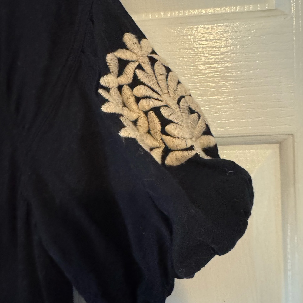 ANTHROPOLOGIE Dark Navy Blue “Orla” Embroidered Mini Dress Subtle Pattern - Picture 10 of 13